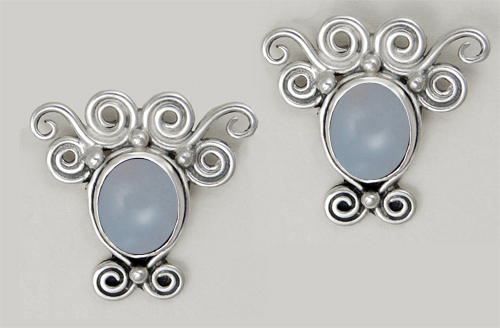 Sterling Silver And Chalcedony Drop Dangle Earrings With an Art Deco Inspired Style